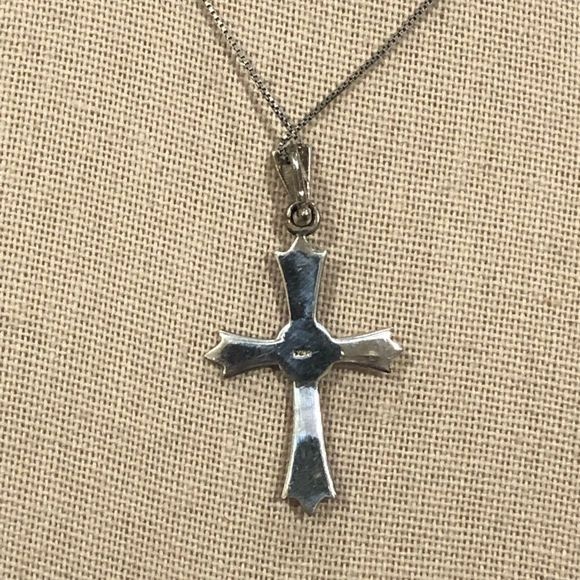 Vintage Marcasite Sterling Silver Cross On Box Chain Necklace 20” - Picture 4 of 7